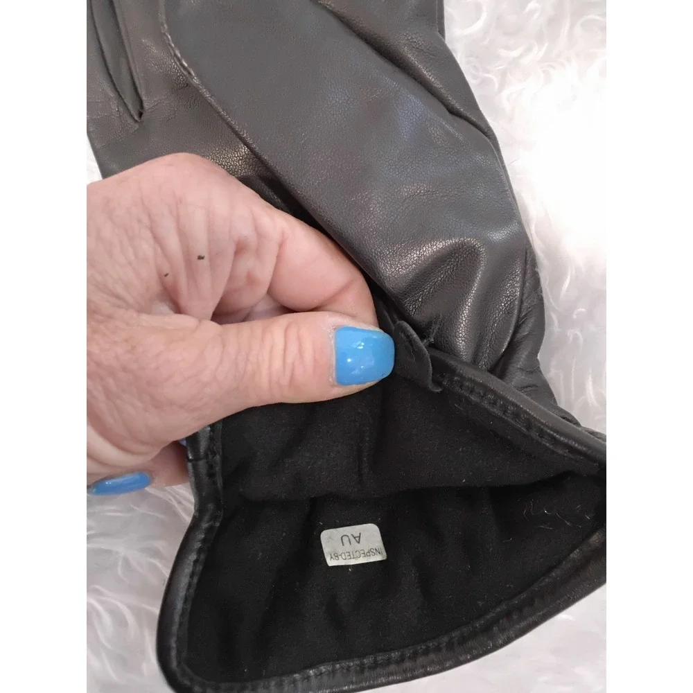 Cire Womens Black Leather Gloves Warm‎ Lined Elastic Wrist Size Medium
